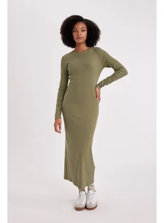 Woman Bodycon C Neck Long Sleeve Knitted Dress 
