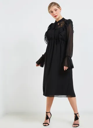 Lace And Ruffle Dress Black 