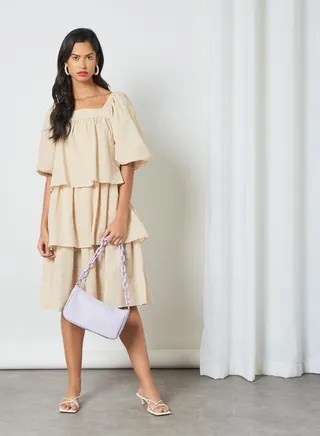Printed Tiered Midi Dress Birch/flower aop 