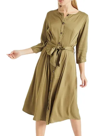 Rhea Belted Button Down Dress Olive 