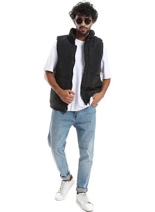 Press Buttons Closure Sleeveless Vest _ Black 