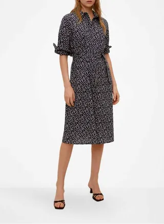 Allover Printed Shirt Dress Navy/White 