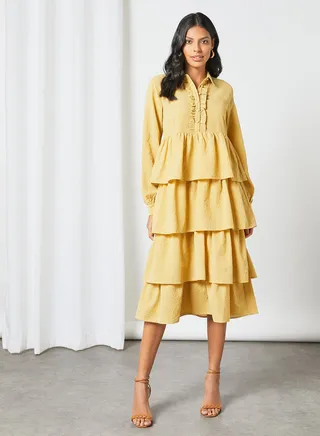 Layered Ruffle Dress Yellow 