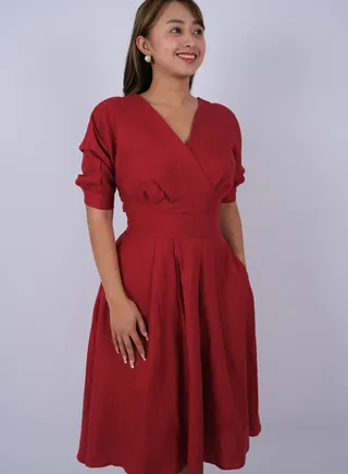 Women's Curve Collar Weaving Dress in Rio Red 