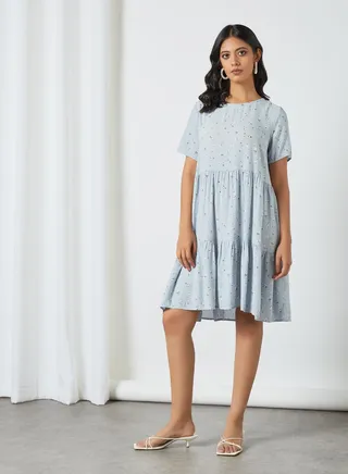 Floral Print Midi Dress Blue 