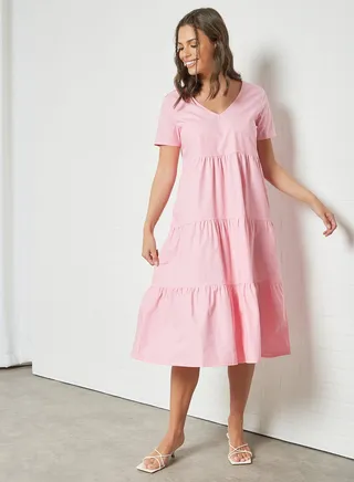 V-Neck Midi Dress Sachet Pink 