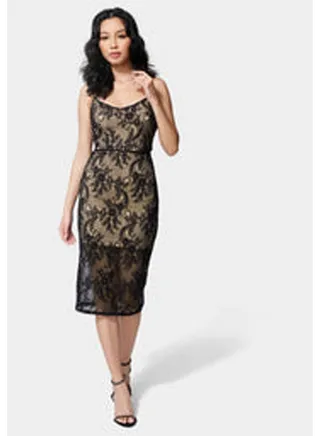 LACE OVERLAY MIDI DRESS 
