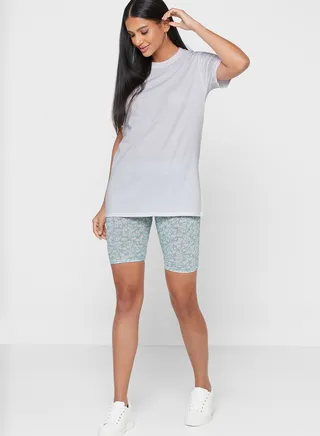 Green Ditsy Floral T-shirt And Cycling Short Set 
