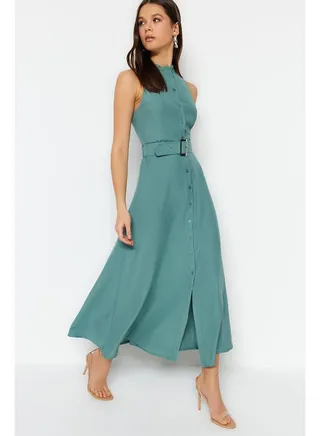 Mint Belted Midi Woven Shirt Dress TWOSS23EL01628 