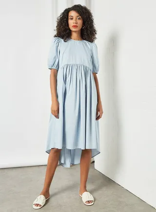 Round Neck Midi Dress Blue 