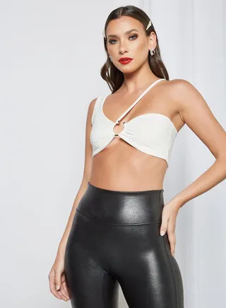 One Shoulder Crop Top White 
