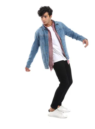 Full Buttoned Casual Denim Jacket_Light Blue 
