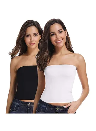 Women's Seamless Strapless Crop Top Tube Top Inner Camisole White/Black 