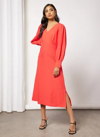 Balloon Sleeve Dress Red 