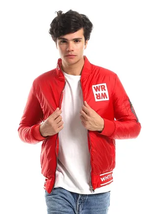 Branded Elastic Hem Waterproof With Manadin Collar Jacket - Red 