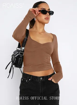 Women Square Neck Base Layer Top Slim Fit to Enhance the Figure Classic and Timeless Solid Color Design Perfect for Business Casual Look Long Sleeve Short Base Layer Shirt for Work and Leisure 