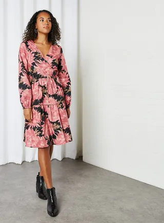 Floral Pattern Faye Midi Dress Black Flower Aop 