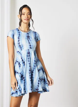 Casual Tie Dye Print Short Sleeve Midi Kint Dress Tie Dye Print 8 
