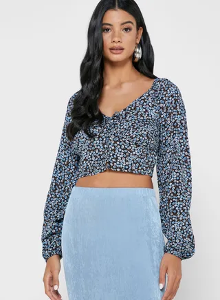 Printed V-Neck Blouse 