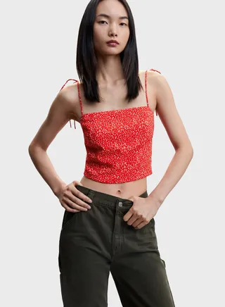 Printed Strappy Crop Top 