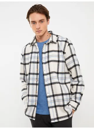 Regular Fit Long Sleeve Plaid Men's Shirt Jacket 