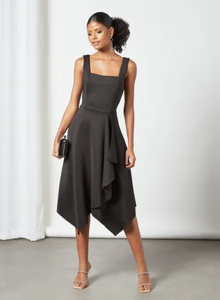 Square Neck Midi Dress Black 