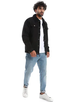 Long Sleeves Multi Pockets Fur Padderd Jacket _ Black 
