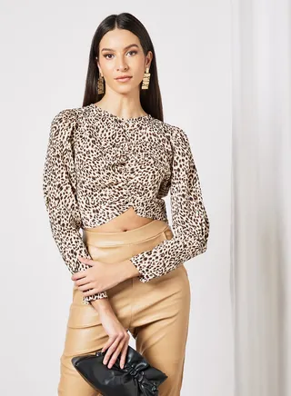 Leopard Print Crop Top Brown 