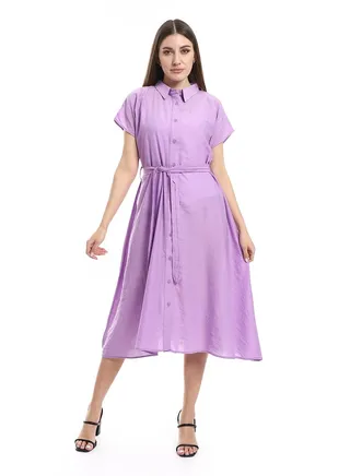 Feminine Textured Knees Length Dress_Lavendar 
