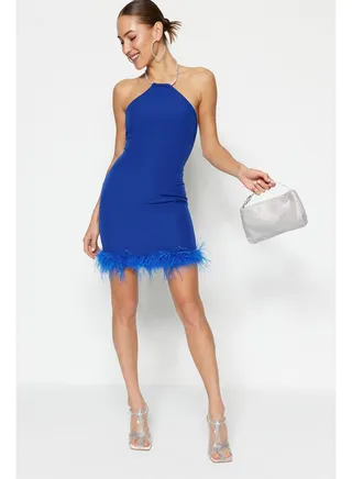 Saks Body-fitting Woven O-Neck Shiny Stone Evening Dress TPRSS23EL00255 