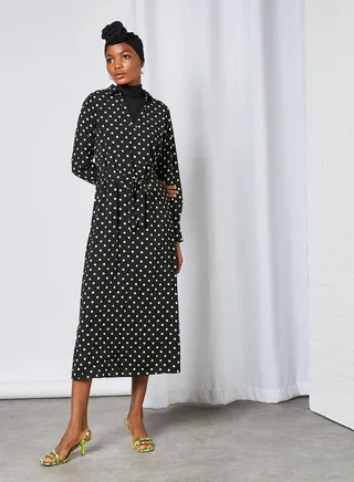 Polka Dot Belted Dress Black/Candy Dot 