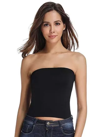Women's Seamless Strapless Crop Top Tube Top Inner Camisole Black 