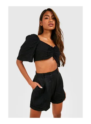 Broderie Ruched Sleeve Crop Top 