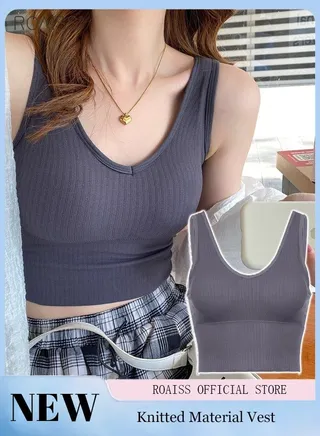 Women's Padded Sports Underwear Classic V Neck Sleeveless Top Pullover High Elastic Tank Top Classic Solid Versatile Tank Top 
