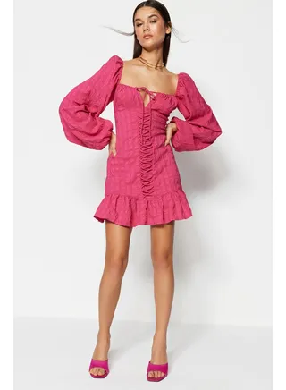 Fuchsia Tie Detailed Elegant Evening Dress TPRSS23EL00024 