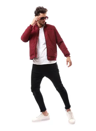 Fly Zipper Patterned Jacket_Red 