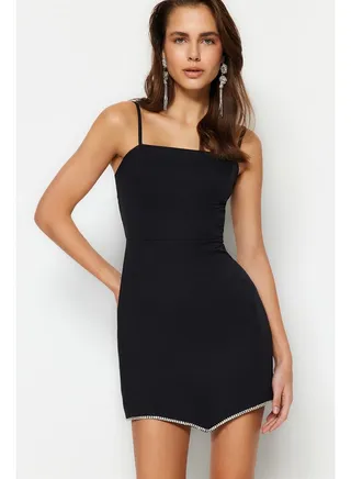 Black Shiny Stone Stylish Evening Dress TPRSS23EL00091 