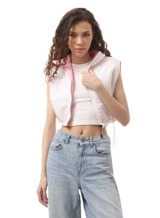 Double Faced Pink & White Fly Zipper Vest 