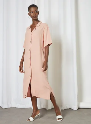 Button Down Midi Dress Pink 