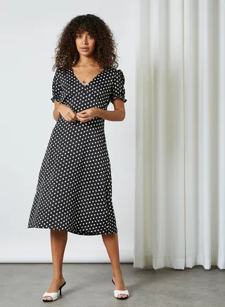 Polka Dot Midi Dress Black / White Spot 