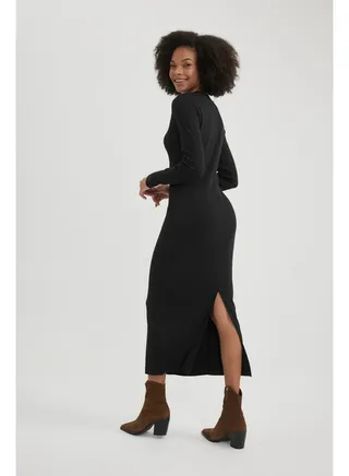 Woman Bodycon C Neck Long Sleeve Knitted Dress 