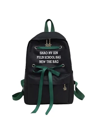 Letter Print Flower Shape Backpack Black 