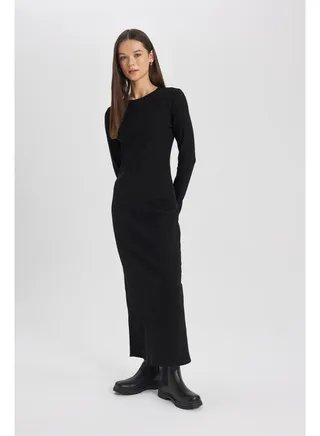 Woman Bodycon C Neck Long Sleeve Knitted Dress 