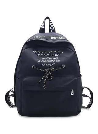 Preppy Style Zipper Travel Backpack Black 
