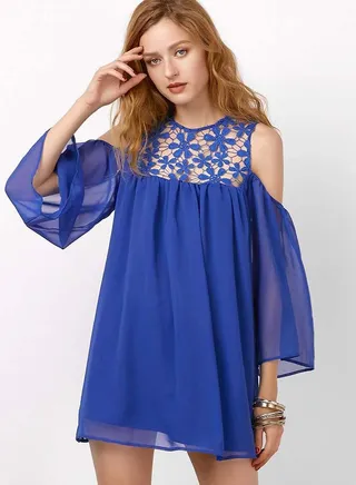 Cotton  Casual Dress Blue 