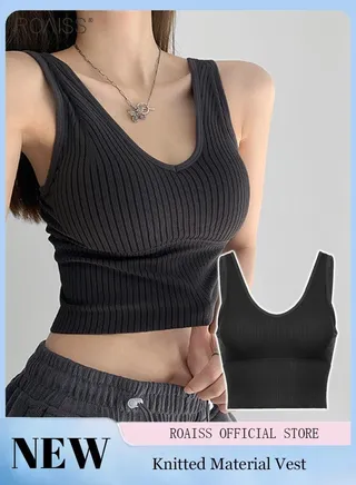 Women's Padded Sports Underwear Classic V Neck Sleeveless Top Pullover High Elastic Tank Top Classic Solid Versatile Tank Top 