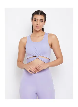 Snug Fit Active Crop Top with Twist Knot in Lavender 