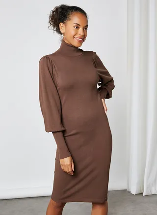 Sylvia Long Sleeve Knit Dress Deep Mahogany 