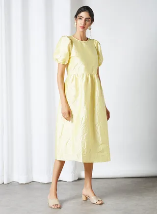 Wrinkled Fabric Detailed Midi Dress Buttercup 