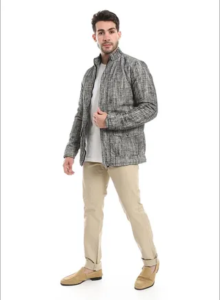 Heather Grey Zipped Jacket With Pockets_Dark Grey 